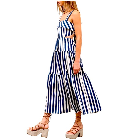 NWT SZ X-Small MOON RIVER
Navy Stripe Cutout Tiered Midi Sundress😍 - Picture 3 of 8